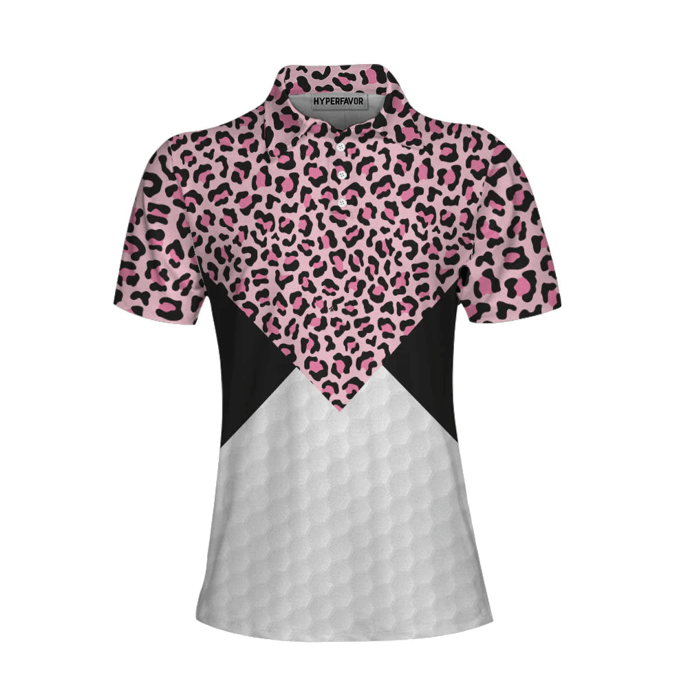 Apology Themed Pink Leopard Golf Polo Shirt For Women TeamxWear